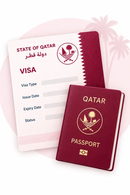 Qatar visa and passport illustration